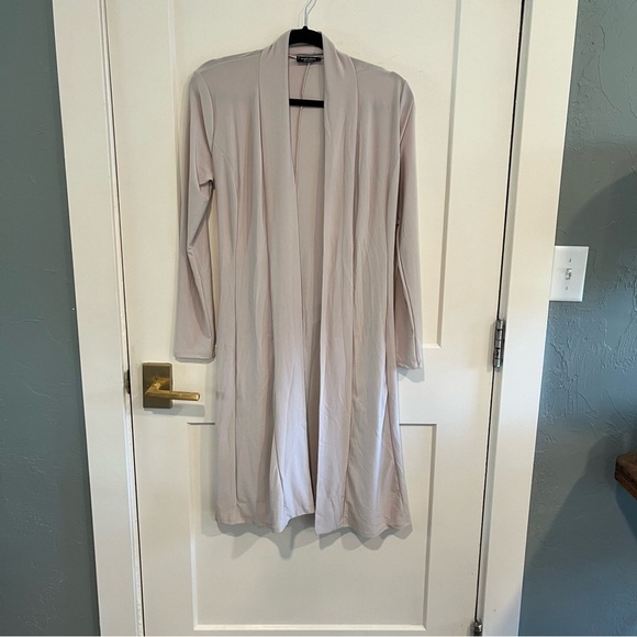 Triple 7 Cream Stretch Knit Belted Open Cardigan Med - Picture 5 of 9